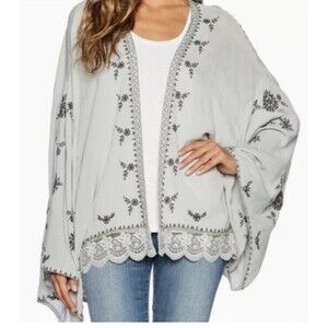 Free People Embroidered Light Blue And Black Women's Kimono Cover Up